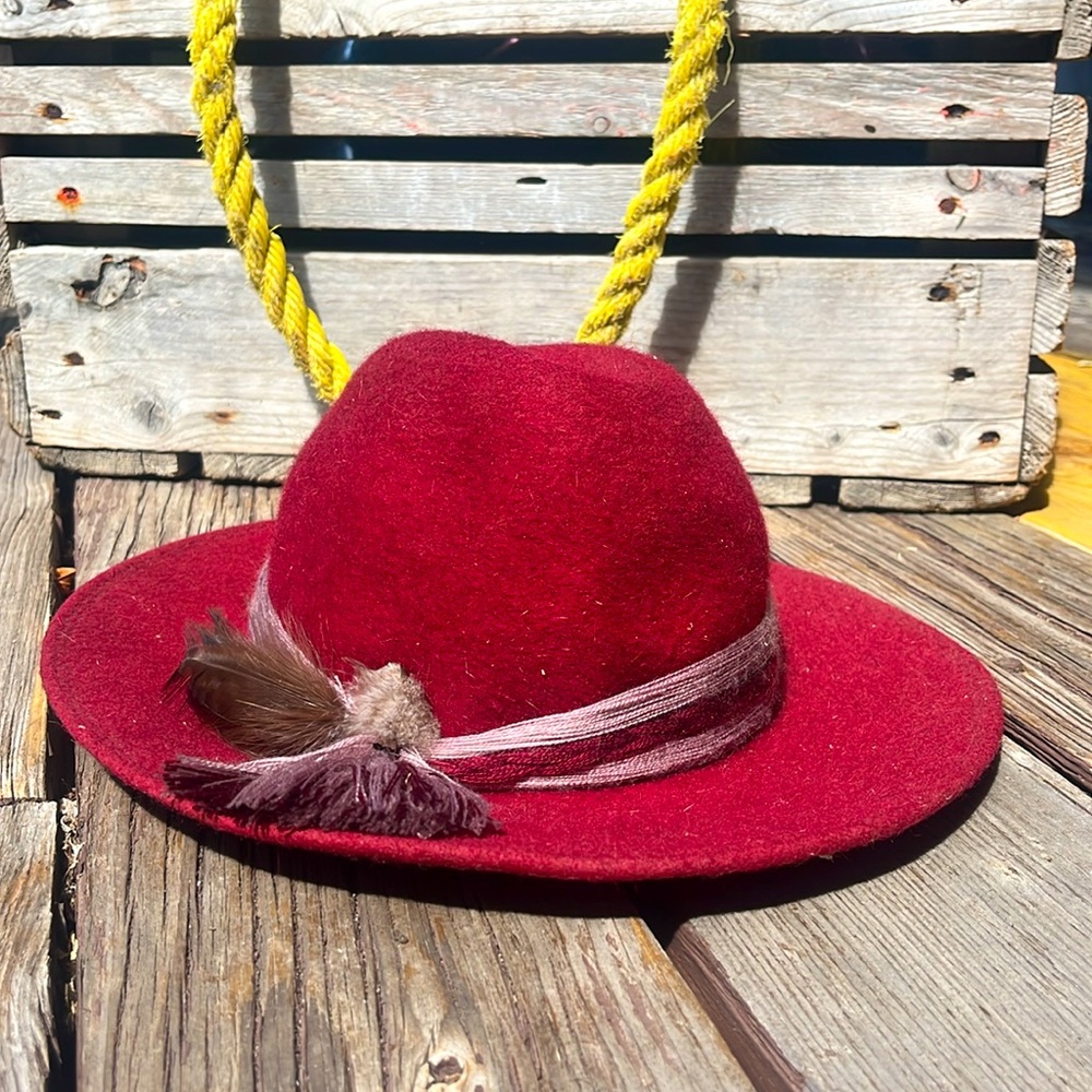 Vintage Geiger Austrian Wool Hat Burgundy Tyrolean Fedora Made in Austria